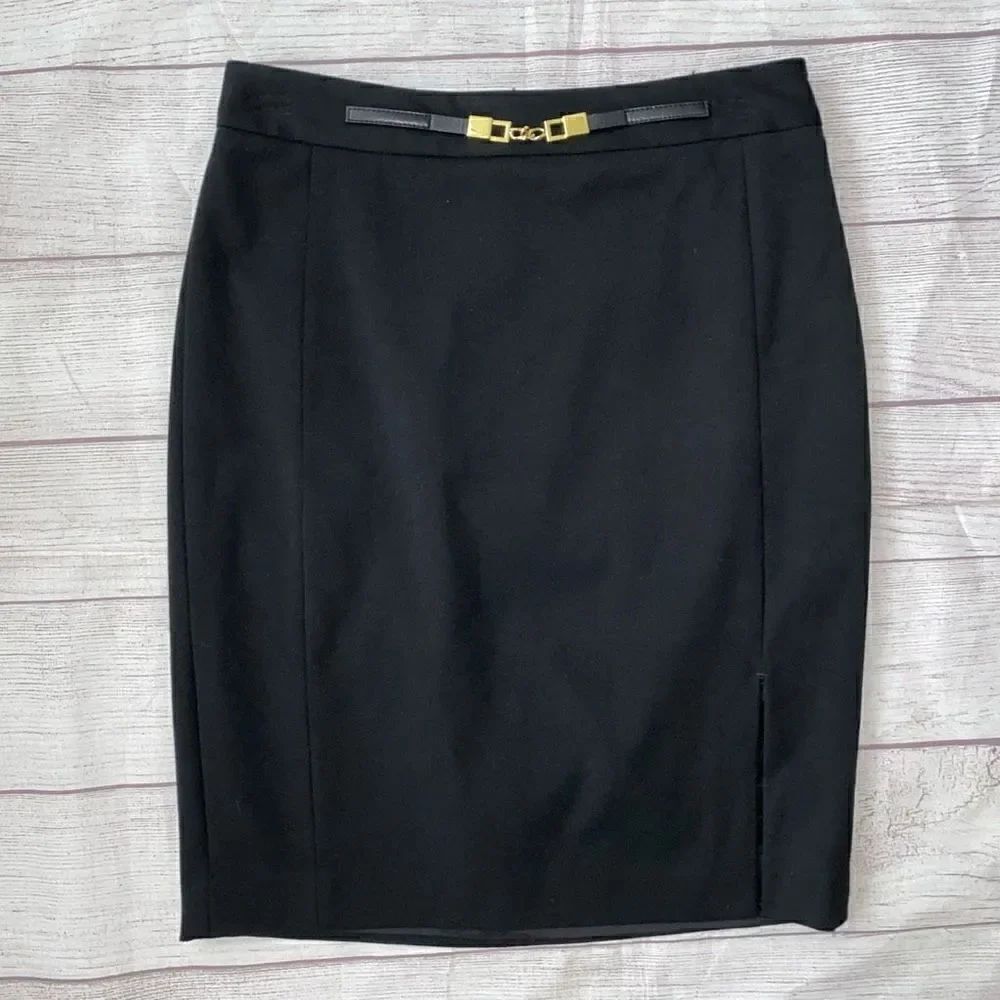 Express women 4 black fully lined pencil skirt w/front side slit